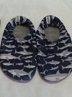 Cute little Slipstop blue slippers with sharks design 6 inches